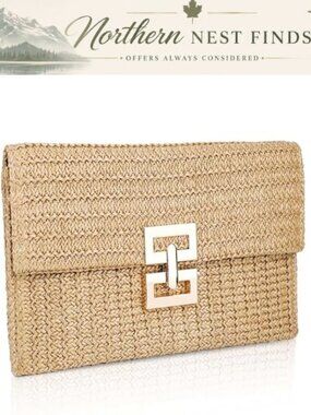 Hand Woven Straw Clutch Boho Small Envelope Wallet Summer Beach Bag